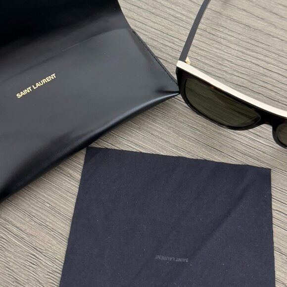SAINT LAURENT Women's Tortoise Sunglasses with Top Gold Detail & Leather Case - Picture 15 of 16